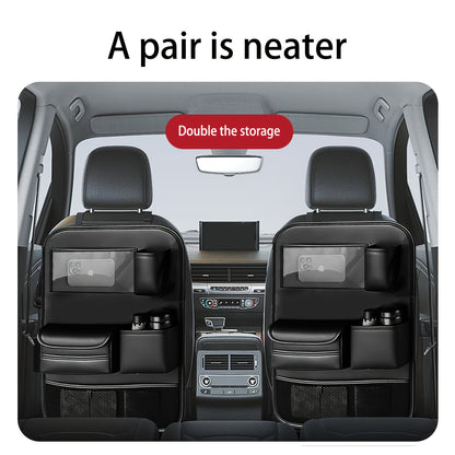 QIANKUNBAG PU Leather Car Backseat Organizer with Foldable Table Tray, Black Grey Green Car Storage Organizer with Tablet Holder, Car Seat Back Protectors Kick Mats Travel Accessories