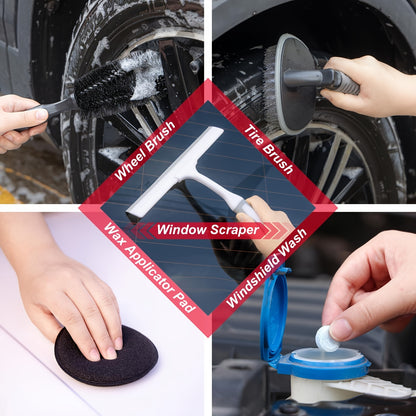 Complete Car Cleaning Set Featuring a Foam Gun Sprayer, Detailing Brushes, a Vacuum, a Windshield Cleaning Tool, a Tire Brush, And Towels for Thorough Interior And Exterior Detailing, Without Battery