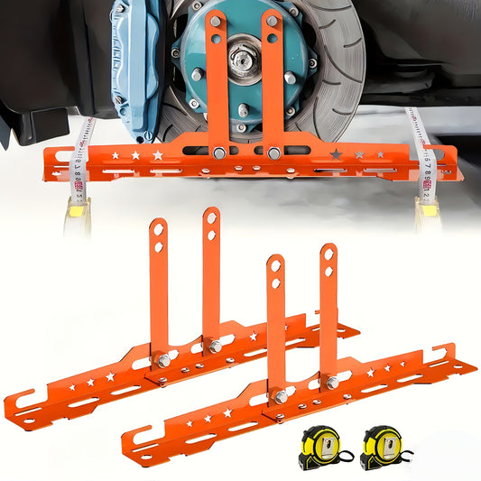 A Pair of Red Wheel Alignment Tools with 2 Measuring Bands, Household Car Toe Angle Positioning, Camber Angle Positioning Plate, Car Positioning Tool Kit, Toe Angle Plate