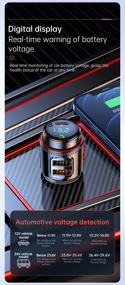 48W Car FM Transmitter 5.4 Adapter with Type-C PD30W And Qc3.0 USB Charger - Hi-Fi MP3 Player, Hands-Free Calls, LED Lights Father'S Day Gift for Mom Dad, Without Battery