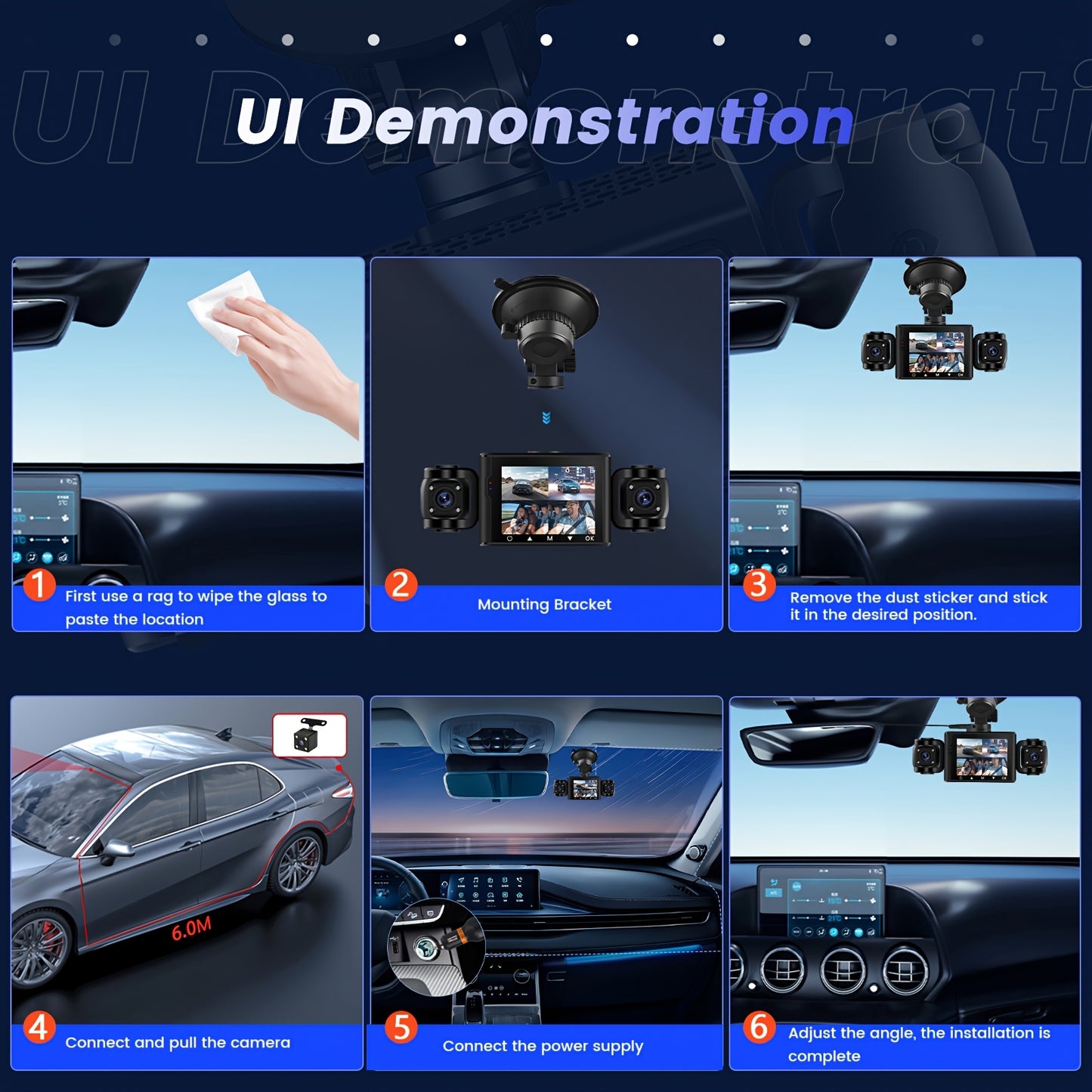 Black Friday Offer, 2.4-Inch 1080P Car Camera, Four-Channel Recording, Three-Screen HD Car Camera, Features 480P Images from Left, Right, And Rear, Plus Motion Detection, Night Vision, And Wide Dynamic Range, Optional 64GB Memory Card