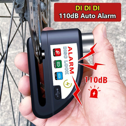 Motorcycle Lock Bicycle Lock Anti-theft Lock Disc Brake Lock Dirt Bike Lock 110dB Alarm System 500mAh Battery USB Charging Complimentary Cable Reminder Rope