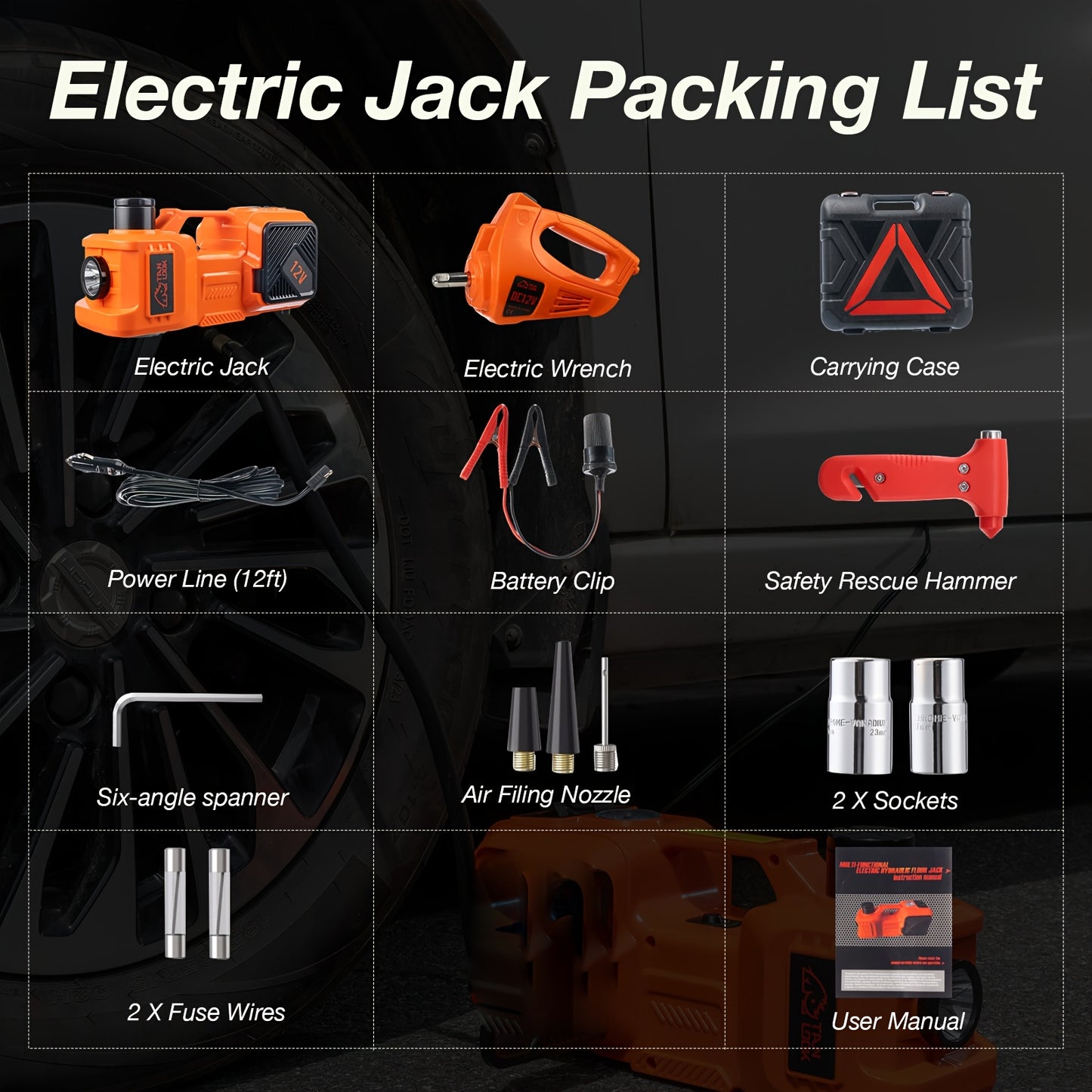 5 Ton Electric Car Jack, Hydraulic Jack And Electric Impact Wrench, Portable Car Lift with Built-in Air Pump, Suitable for SUV MPV Car Truck Tire Replacement Garage Maintenance Easy to Repair Car Tires, Emergency Maintenance Car