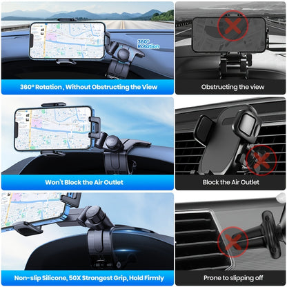 Phone Mount for Car Dashboard, 360 Degree Adjustable Cell Car Phone Holder with Anti-slip Silicone Clip [Multi-Angles&Stable] for All Smartphone