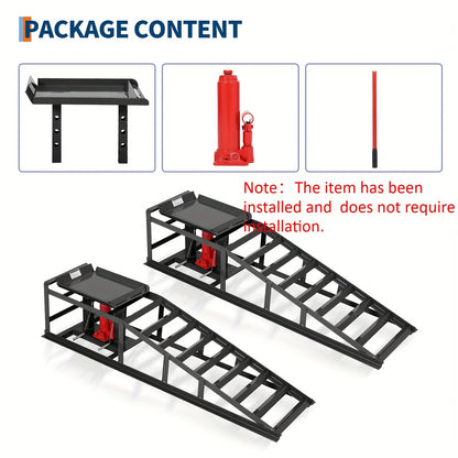 2 Pack Hydraulic Car Ramps - No Installation Required, 5T/ 11000LBS Max Load Low Pro-File Car Lift Service Ramps, Heavy Duty Steel Hydraulic Vehicle Ramps for Car Truck Trailer Garage Repair, Ideal Christmas Birthday Gifts for Women Men Friends
