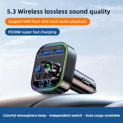Bluetooth FM Transmitter for Car – Bluetooth 5.3, PD 30W & QC 3.0 Fast Charging, Hands-Free Calls, TF Card & USB Playback