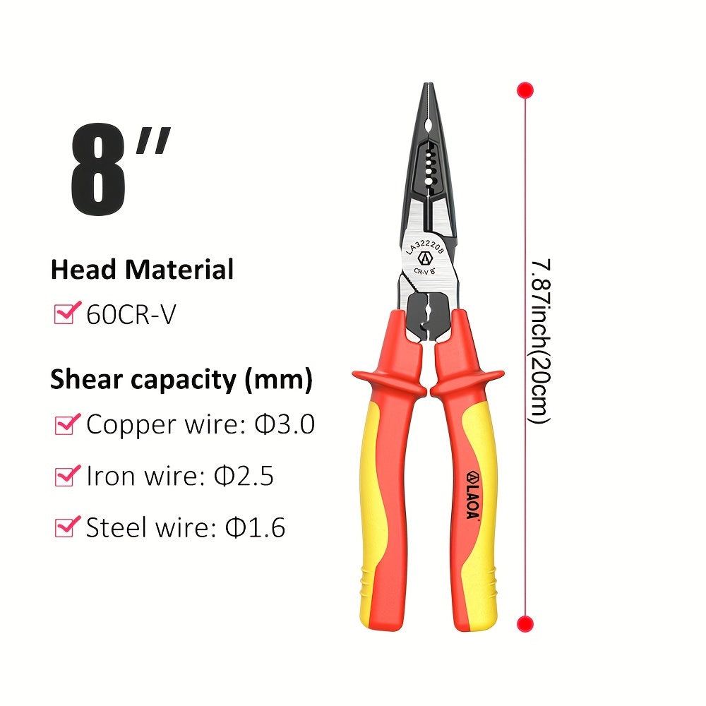 LAOA Insulated Needle-Nose Pliers/Wire Cutters/Diagonal Pliers, Multifunctional Electrician'S Manual Tool That Combines Cutting, Gripping, Twisting Screws, And Crimping Terminals All in One.