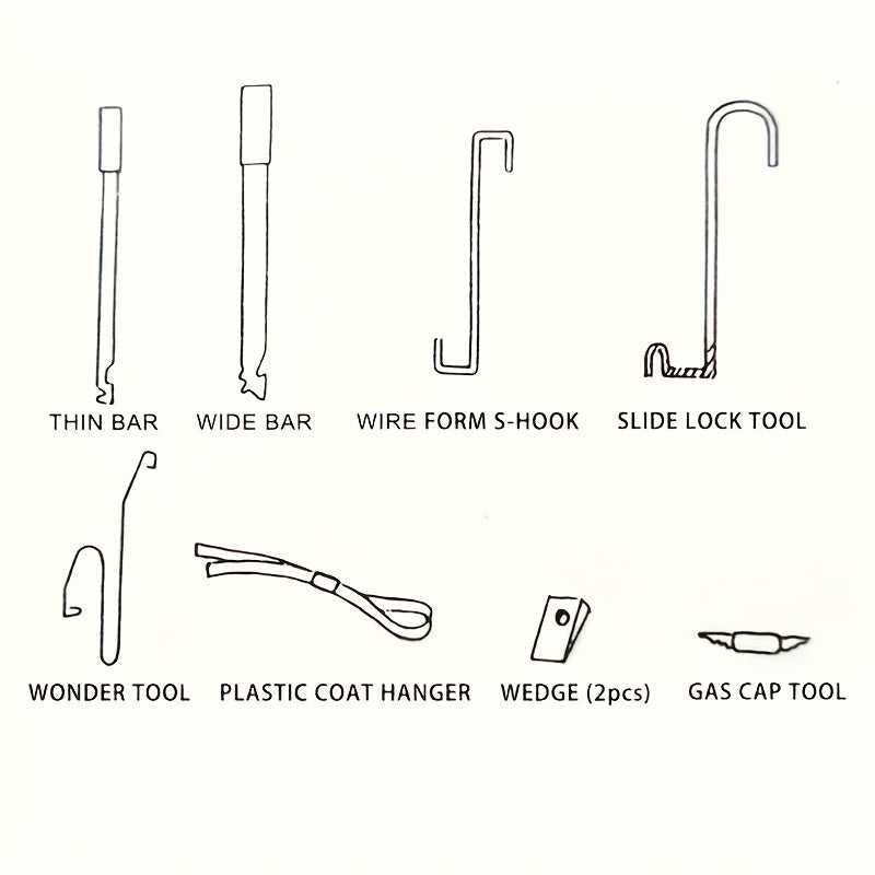 Professional Auto Tools Auto Emergency Repair Tool Kit with Thin Rod Wide Rod S-S-Hook Air Wedge Bag Pump Car Opening Kit Car Lock Tool Kit Ideal for Automotive Enthusiasts and Home Repair, Without Battery