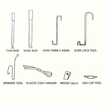 Professional Auto Tools Auto Emergency Repair Tool Kit with Thin Rod Wide Rod S-S-Hook Air Wedge Bag Pump Car Opening Kit Car Lock Tool Kit Ideal for Automotive Enthusiasts and Home Repair, Without Battery