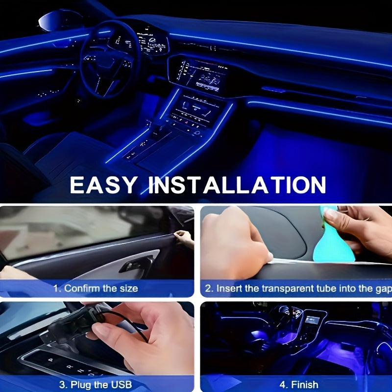RGB LED Car Interior Ambient Light Strip 120-Inch 7-Color App Control USB 5V Flexible Neon Dashboard Console Accent Lighting Kit DIY