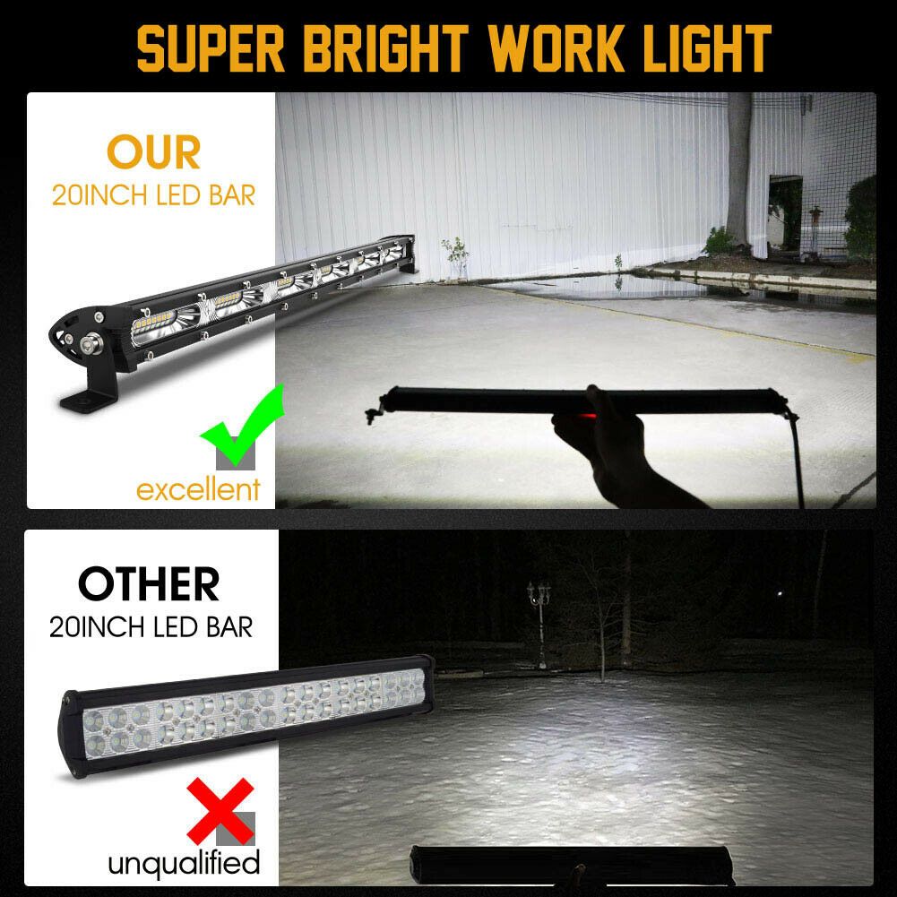 Ultra Slim LED Bar 20 Inch 180W Offroad Light Single Row 12V 24V LED Work Lamp For Auto ATV SUV Tractor Boat Light Bar