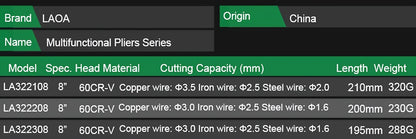 LAOA Insulated Needle-Nose Pliers/Wire Cutters/Diagonal Pliers, Multifunctional Electrician'S Manual Tool That Combines Cutting, Gripping, Twisting Screws, And Crimping Terminals All in One.
