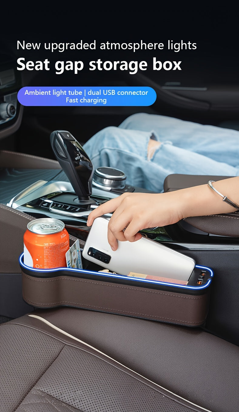 1pc/2pcs Car Seat Gaps Storage Box, Mobile Phone Holder Charger, Sundries Organizer Box with Atmosphere Light, Car Interior Accessories