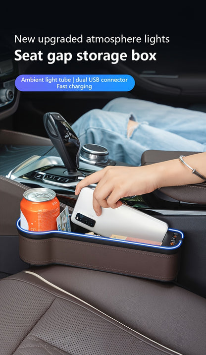1pc/2pcs Car Seat Gaps Storage Box, Mobile Phone Holder Charger, Sundries Organizer Box with Atmosphere Light, Car Interior Accessories