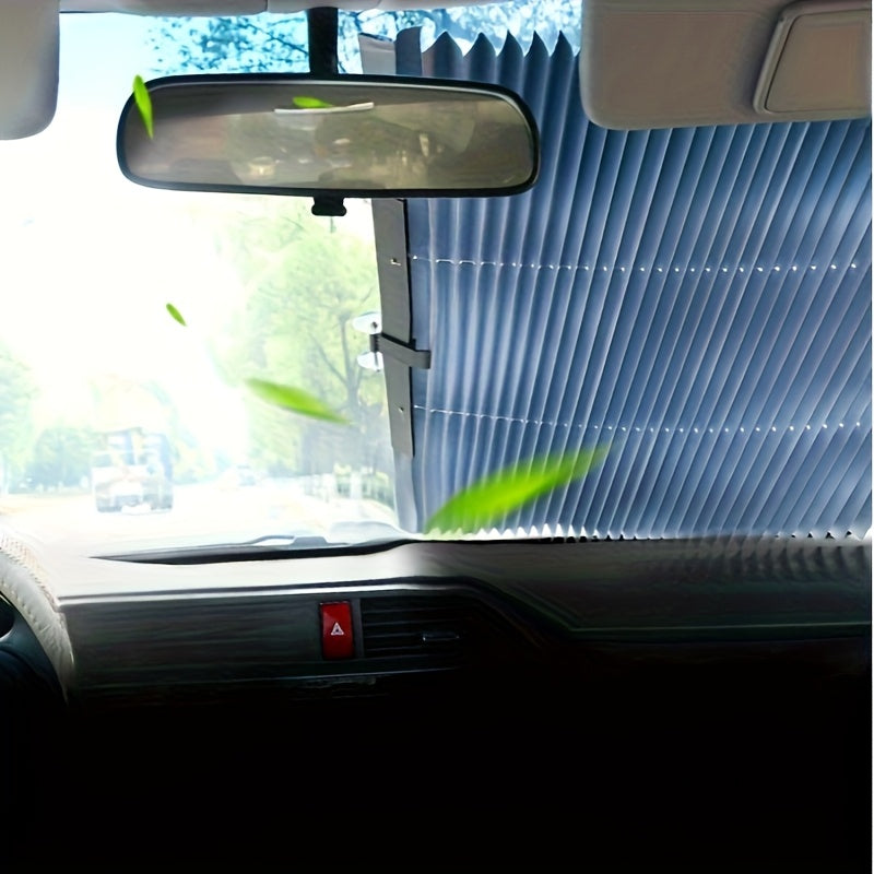 Automatic Retractable Windshield Sunshade with UV Protection Function, Adjustable Sunshade And Insulation Effect, Made of Aluminum Material, Suitable for Various Vehicle Windshields