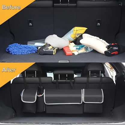 Car Trunk Organizer Foldable Rear Seat Hanging Storage Bag 4 Pockets for SUV Truck MPV Jeep Cargo Accessories Purse Holder
