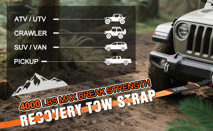 Heavy Duty Recovery Tow Strap, 4000/6000LBS Break Strength (3"x30'/2"x20'), Emergency Recovery Strap Tow Rope for Truck for JEEP ATV UTV Offroad 4x4 Use & More, Towing Strap with 2pcs D Ring Shackles, Reflective Safety Flag, Storage Bag