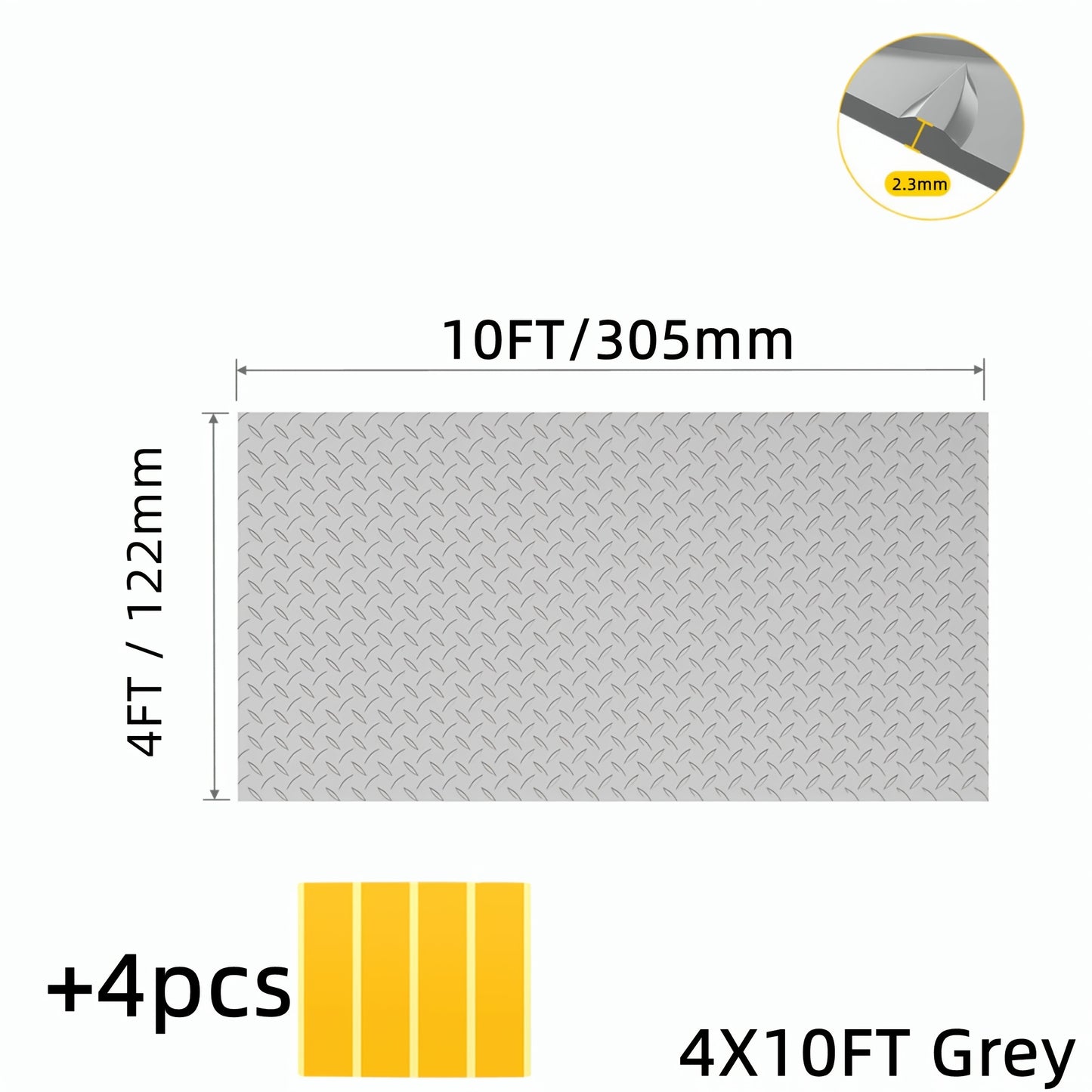 4 X 10Ft Premium for garage Floor Mat, 2.8mm Thick Black Commercial Grade Heavy Duty Parking Mat For Garage Floor, Golf Cart Parking, Water/Stain Resistant Floor Runner (Embossed Diamond Plate), Black 4*10FT/ 4*8FT