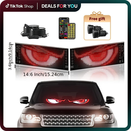 Set of 2 Adjustable LED Matrix Panels Featuring Full-Color Display, Dimmable Graphite RGB Lights, Controllable Via an App Or Remote. Ideal for DIY Projects, These Programmable Lights Are Perfect for Car Decorations, Party Ambiance, Shop Advertising, Road