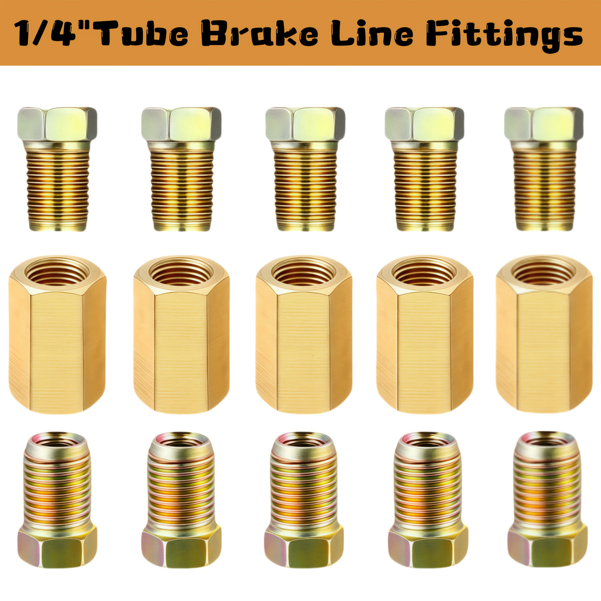 Brake Line Fittings Assortment – 3/16" 1/4" 5/16" 3/8" Tube, Inverted Flare Union Connectors, Multiple Thread Sizes with Hose Clamps