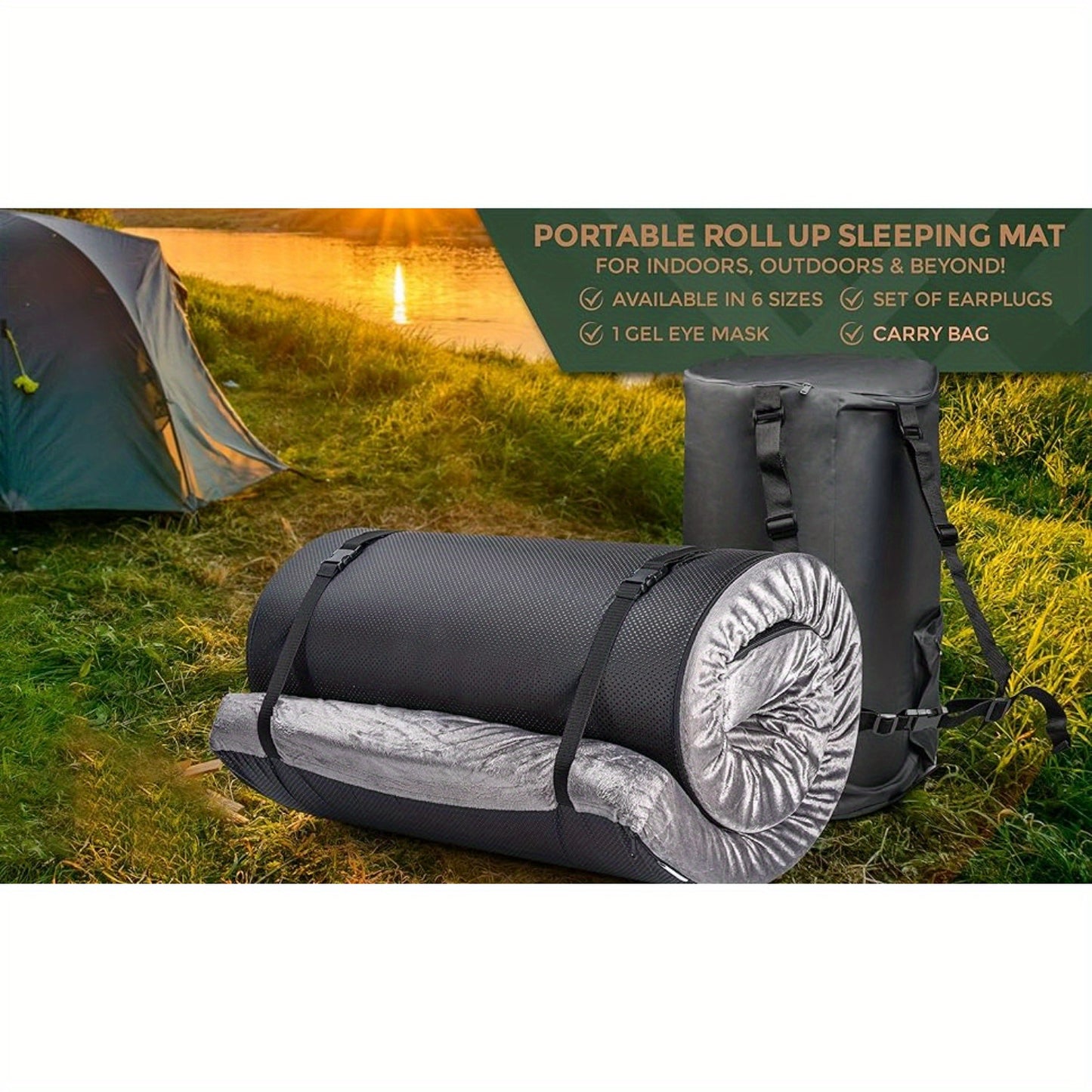 Memory Foam Camping Mattress Pad, Portable Foam Sleeping Pad for Camping, Roll Up Mattress Sleeping Mat for Adults Floor Mattress Guest Floor Bed for Sleepover, Car, Tent SUV Cot Mattress, 72.x24in