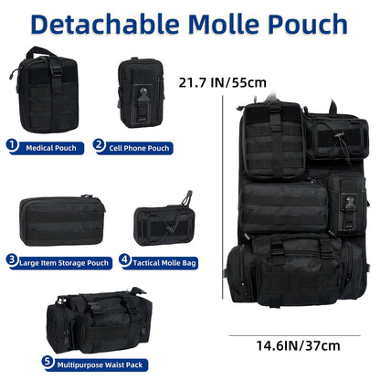 MOLLE Tactical Car Seat Organizer 5-Pocket – Heavy-Duty Nylon Seat Back Storage Bag | Universal Fit Jeep Truck SUV Off-Road Black