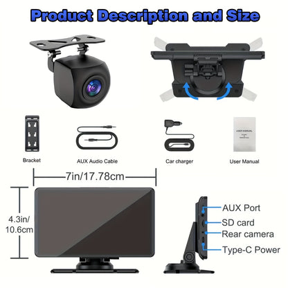7-Inch Wireless Car Display with Car Audio, HD Touchscreen, 1080P Reversing Camera, Dashcam, GPS Navigation, Mirror Link, FM/AUX/USB/TF Interface, Compatible with All Car Models, a Must-Have for Vacations, And a New Year'S Gift for Dad And Driver