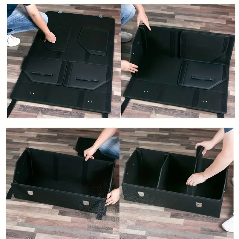Car Trunk Organizer - Trunk Organizer & Storage SUV, PU Leather Foldable Trunk Organizer, Multi Compartment Adjustable Car Grocery Storage Box