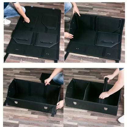 Car Trunk Organizer - Trunk Organizer & Storage SUV, PU Leather Foldable Trunk Organizer, Multi Compartment Adjustable Car Grocery Storage Box