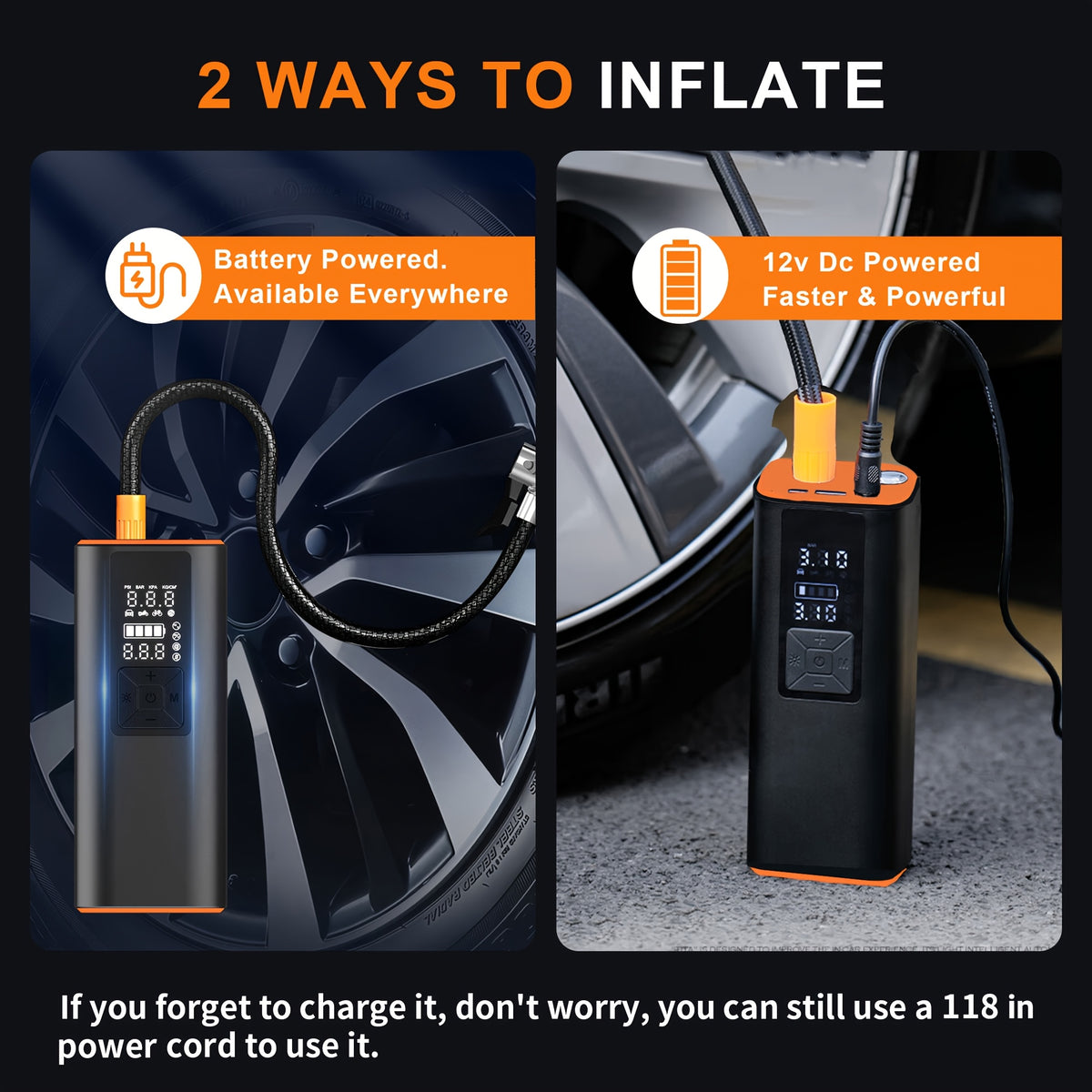 Portable Tire Inflator Air Compressor 150PSI – 6000mAh Rechargeable, USB-C, Dual Screen, Auto Shutoff, LED Light, 4 Modes for Car, Motorcycle, Bike & Ball