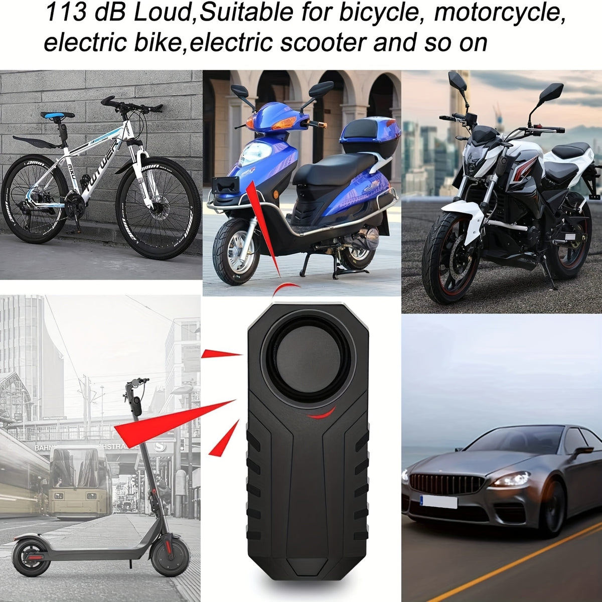 Motorcycle Alarm Anti-Theft with Remote – 113dB Loud Siren for Moped Scooter Bike, Adjustable Sensitivity, Universal Handlebar Strap, Easy Install