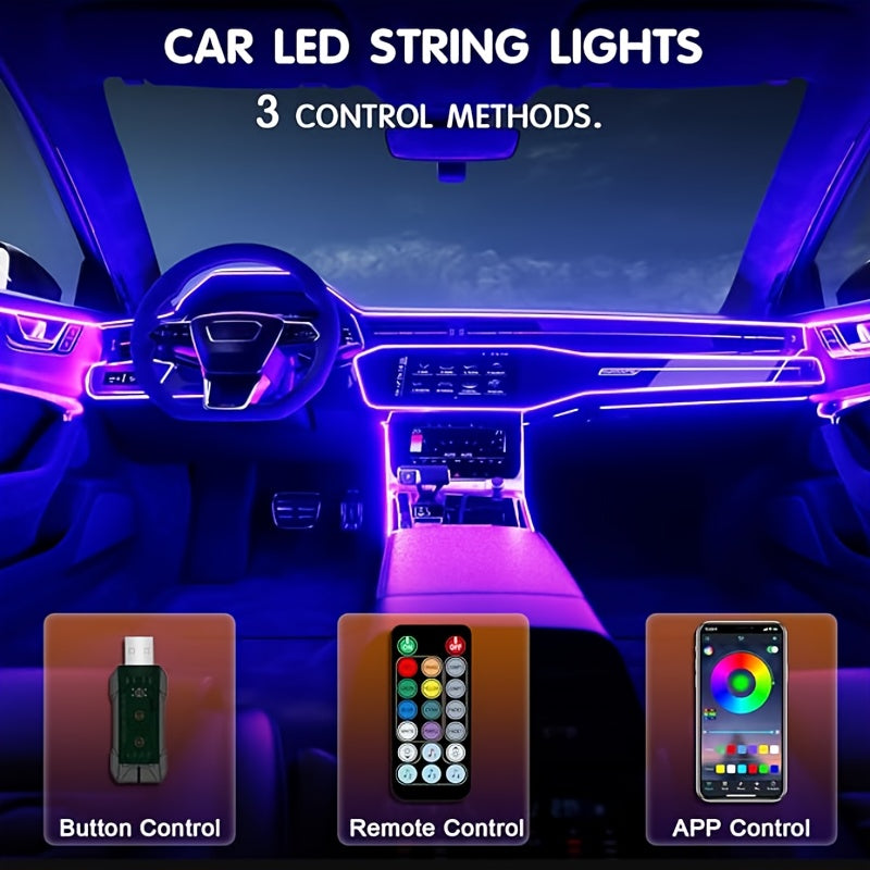 RGB LED Car Interior Ambient Light Strip 120-Inch 7-Color App Control USB 5V Flexible Neon Dashboard Console Accent Lighting Kit DIY