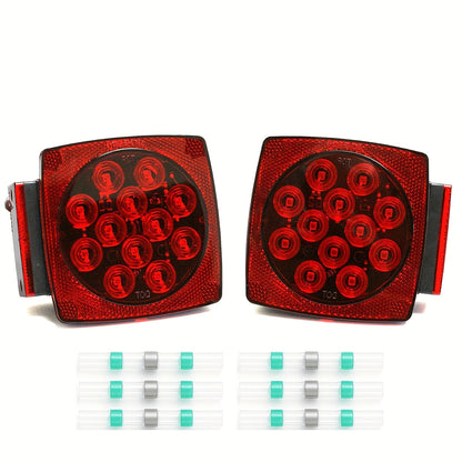 12V LED Trailer Lights, Red White 2 Square Trailer Lights & 6 Connectors Stop Tail Turn Signal Tail Lights, Utility Trailer Lights For Under 80 Inch Boat Trailer Truck Marine Camper RV
