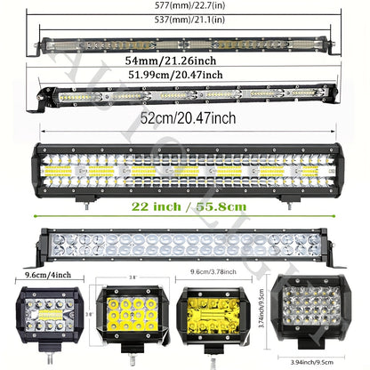 Various Combinations of 4"-21" [Long Strip Lights And Short LED Work Lights] for You to Choose from - Offroad for Jeep Truck Car, Without Battery