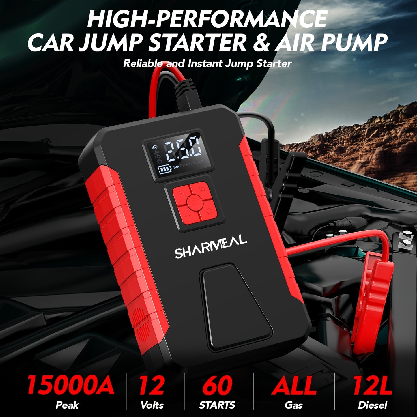 15000A-21000A Peak 350PSI 12V 17-in-1 Portable Jump Starter with Air Compressor Jump Starter, Car Battery Charger, Car Jump Starter with Air Compressor, Jump Starter Para, Car Accessories Tools, LED Light, Battery Charger, Cart Battery Charger