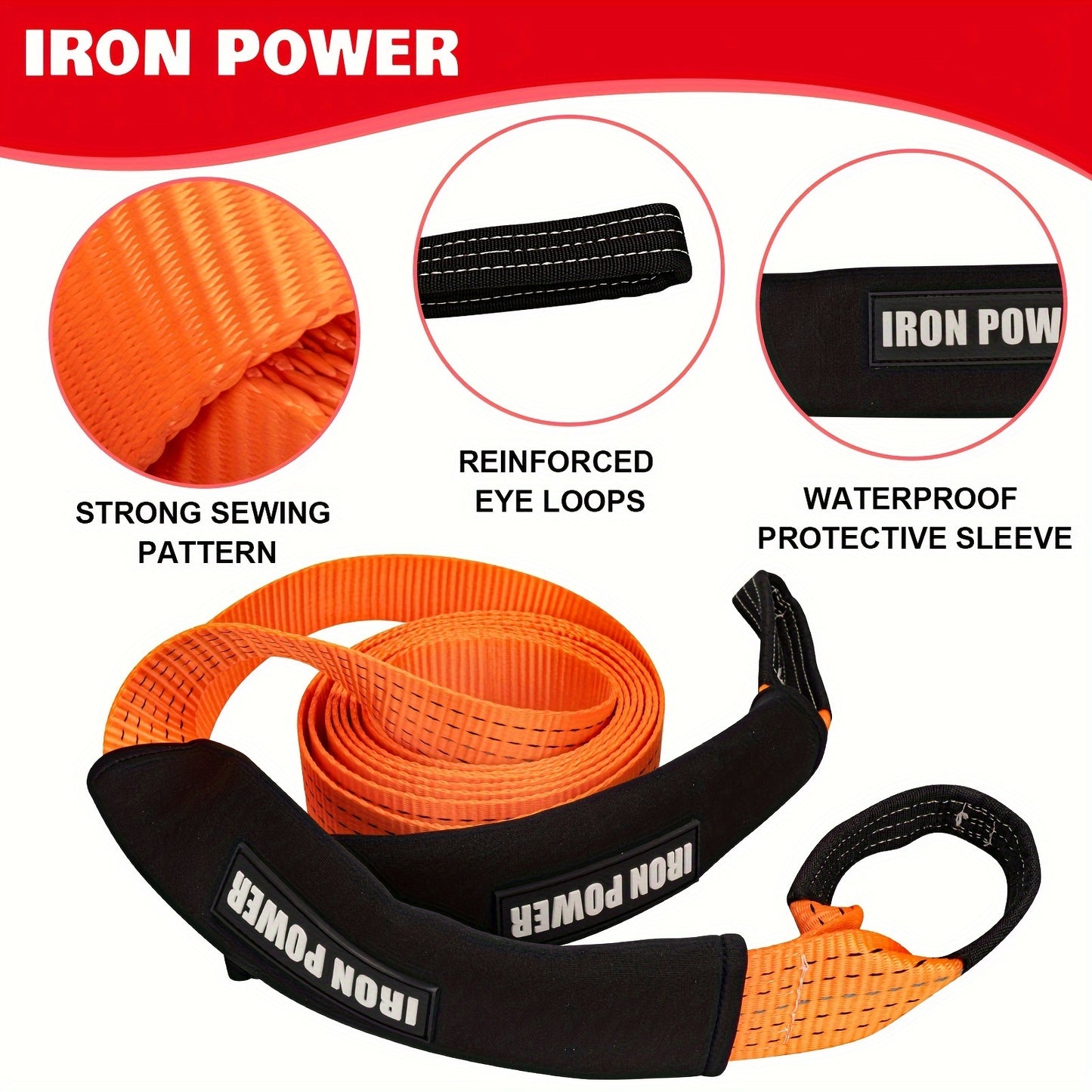 2'' × 20ft Emergency Tow Straps Kit Towing Rope + 1/2 D Ring Shackles (2pcs)