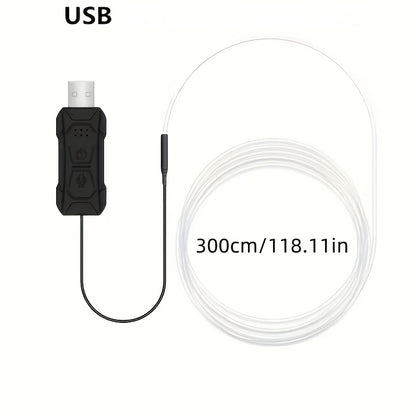 RGB Car Interior LED Light Kit, USB Powered with App & Remote Dual Control, Music Sync Fiber Optic Strip Lights for Dashboard & Door, Battery-Free Ambient Atmosphere Christmas Decorative Lighting, Easy Installation, DIY Car Mod