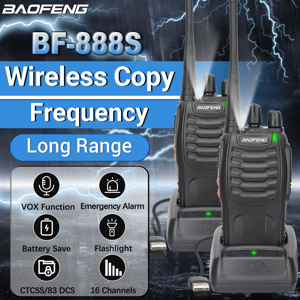 2pcs New Baofeng BF-888S Upgrade Walkie Talkie Wireless Copy Frequency Long Range Portable BF888S Ham Two Way Radio Hunting