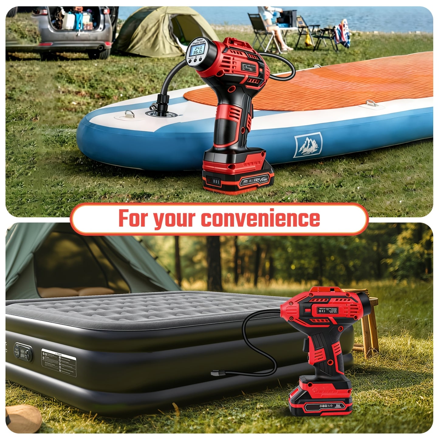 20V Portable Air Compressor, 980kPa Tire Inflator with Digital Display, Powered by NO/One/Two 1500mAh Rechargeable Battery, Includes 12V Car Adapter & Mini USB Connector, for Cars, Motorcycles, Bicycles, and Sports Balls