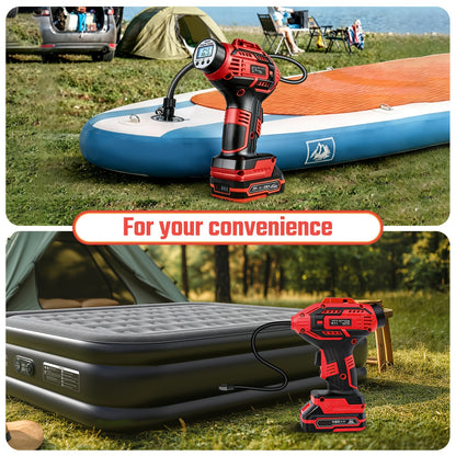 20V Portable Air Compressor, 980kPa Tire Inflator with Digital Display, Powered by NO/One/Two 1500mAh Rechargeable Battery, Includes 12V Car Adapter & Mini USB Connector, for Cars, Motorcycles, Bicycles, and Sports Balls