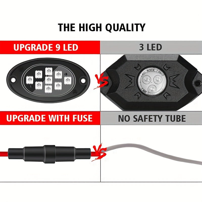 [RGB LED Rock Lights] 4/8/10pcs Rock Lights for Trucks RGB LED Rock Lights Kit With, APP/Remote Control & Music Mode, Wireless Remote Controller, Multicolor Cars Underglow, Footwell Neon Light Kits for Pickup Off Road RZR SUV ATV UTV Car