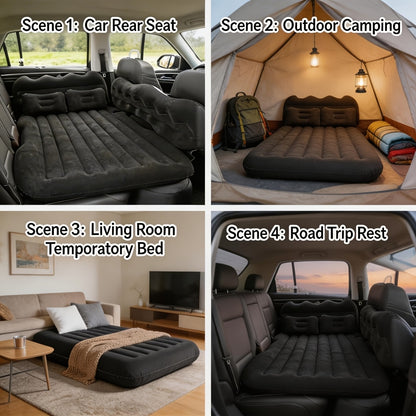 Luxury Premium Black And Stylish Beige Car Inflatable Mattress, Portable And Foldable, with PVC Flocking, Including Storage Bag, Air Pump And Two Pillows, Two Piers, Perfect for RVs, Trucks, And Foldable Beds In The Back Seat Of The Car Seat