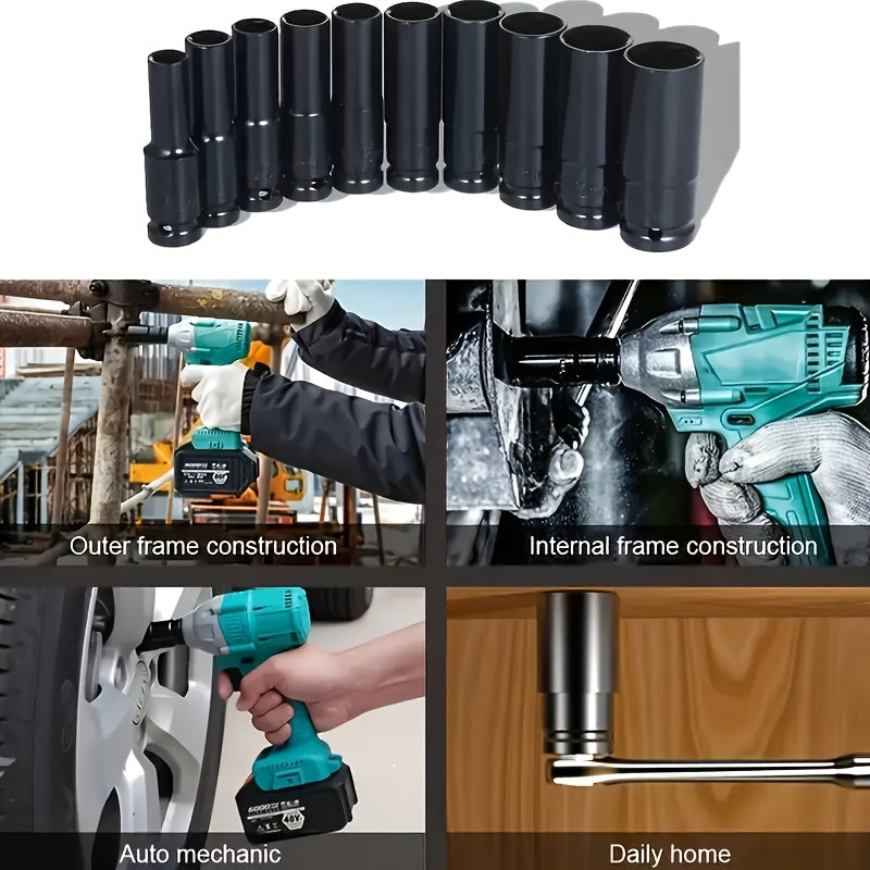 20pcs 1/2" Drive Metric Deep Impact Socket Set, 8mm-32mm, Electric Wrench Extension Hex Sockets for Automotive Repair and Nut Tools, Mechanic Tools, Vehicle Maintenance, Heavyduty Sockets, Professionalgrade Sockets, Impactresistant Sockets, Corrosionresis