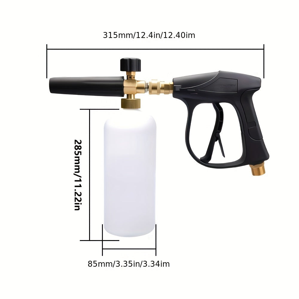 High Pressure Car Wash Foam Gun, M22-14 Thread, Heavy Duty Brass Neck with O-Ring Leak-Proof, 33.81oz Bottle, Multi-One Nozzle, Including Microfiber Washing Gloves, Easy to Connect for Quick Cleaning