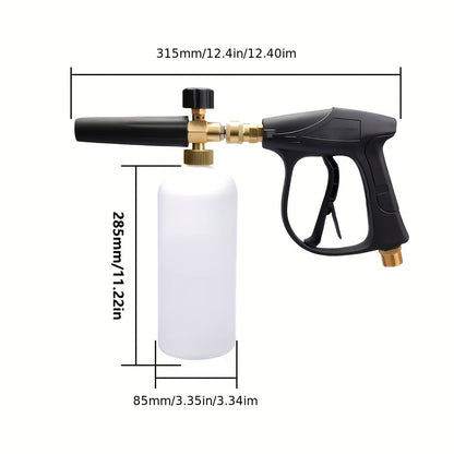 High Pressure Car Wash Foam Gun, M22-14 Thread, Heavy Duty Brass Neck with O-Ring Leak-Proof, 33.81oz Bottle, Multi-One Nozzle, Including Microfiber Washing Gloves, Easy to Connect for Quick Cleaning