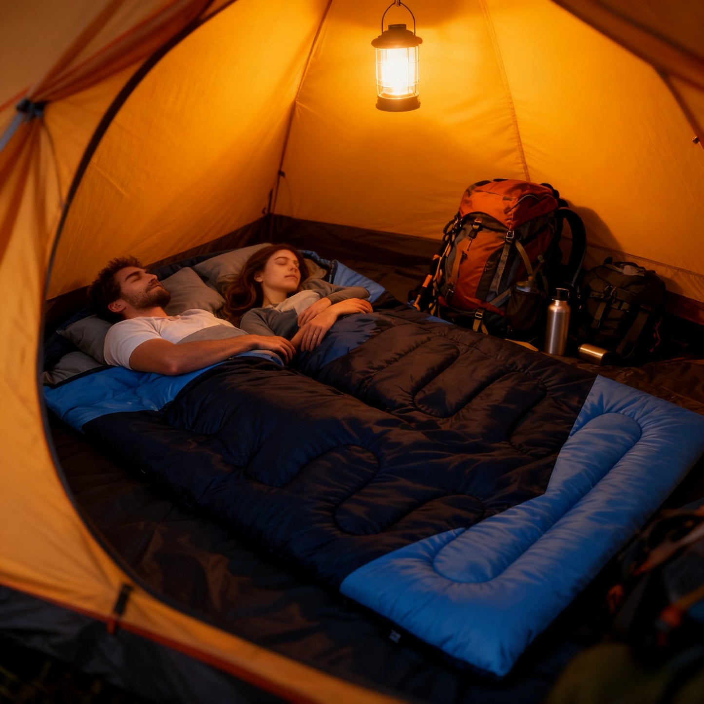 Fits RV Double Sleeping Bag for Adults Men with Pillow, XL Queen Size Two-Person Sleeping Bag for All-Season Camping Hiking Backpacking 2-Person Sleeping Bags for Cold Weather And Warm