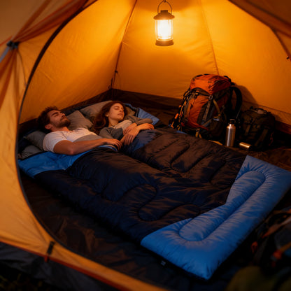 Fits RV Double Sleeping Bag for Adults Men with Pillow, XL Queen Size Two-Person Sleeping Bag for All-Season Camping Hiking Backpacking 2-Person Sleeping Bags for Cold Weather And Warm