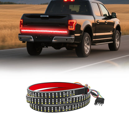 Tailgate Light Bar, Driving Safety Warning, Tail Rear LED High Brightness Strip Light with 3-Row 504 LEDs And 4-Way Flat Connector Wire for Pickup Truck Trailers Car Exterior Accessories, Cool Decorations, Gift for Men, 12V (60 Inches)
