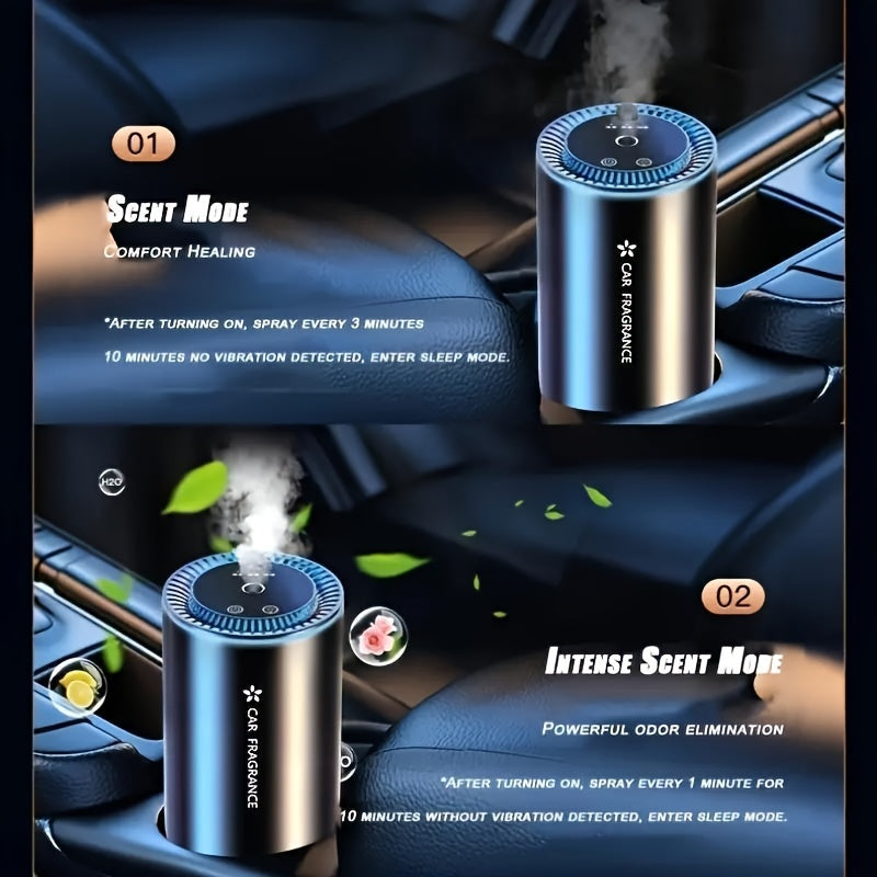 Smart Car Air Freshener with Projection Light, USB Rechargeable Essential Oil Diffuser, Adjustable Scent Intensity, Music-Synchronized Lights, Perfect Car Gift, Car Air Freshener Long Lasting, Automotive Fragrance, Modern Accessory, Sleek Cylindrical Desi