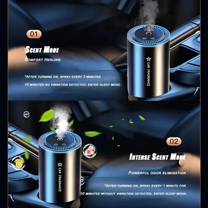 Smart Car Air Freshener with Projection Light, USB Rechargeable Essential Oil Diffuser, Adjustable Scent Intensity, Music-Synchronized Lights, Perfect Car Gift, Car Air Freshener Long Lasting, Automotive Fragrance, Modern Accessory, Sleek Cylindrical Desi